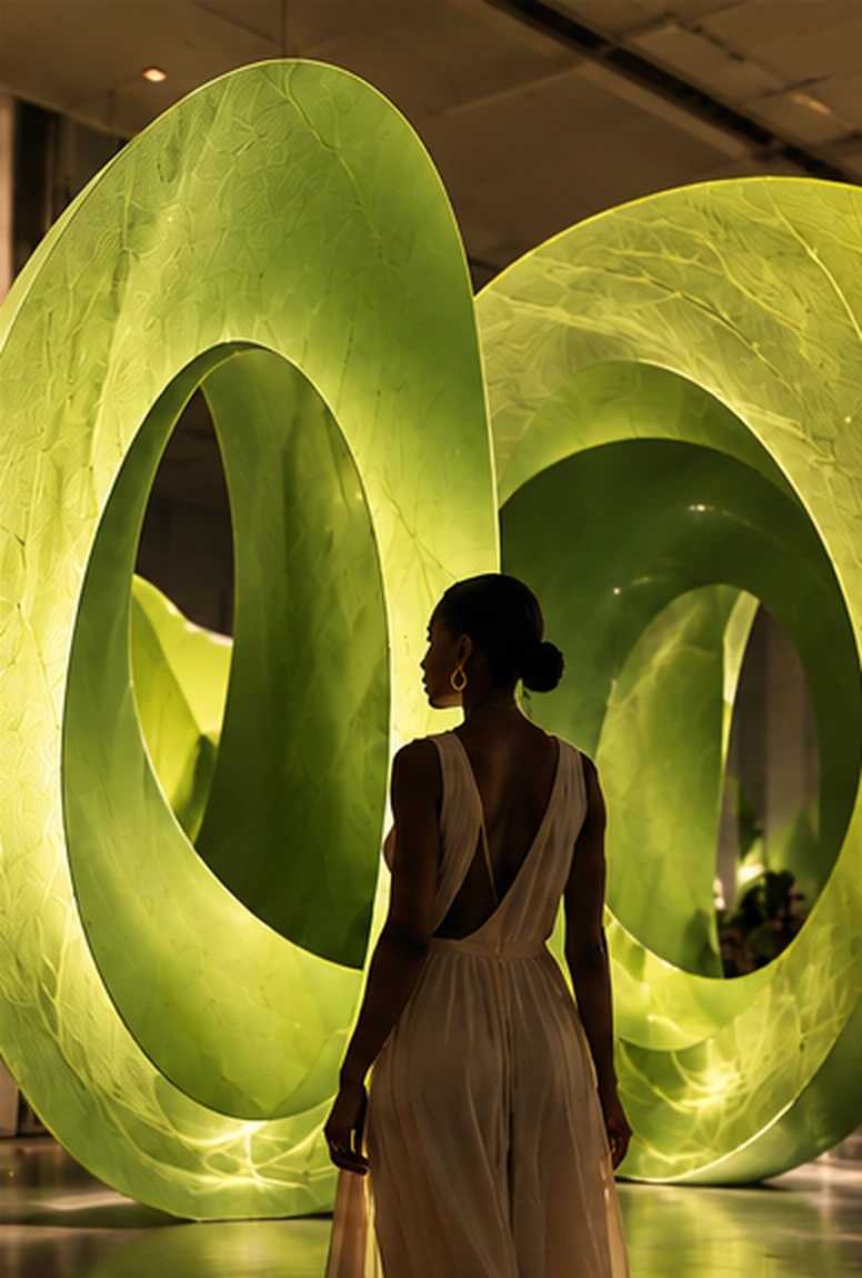 Immersive lime green contemporary sculptural installation